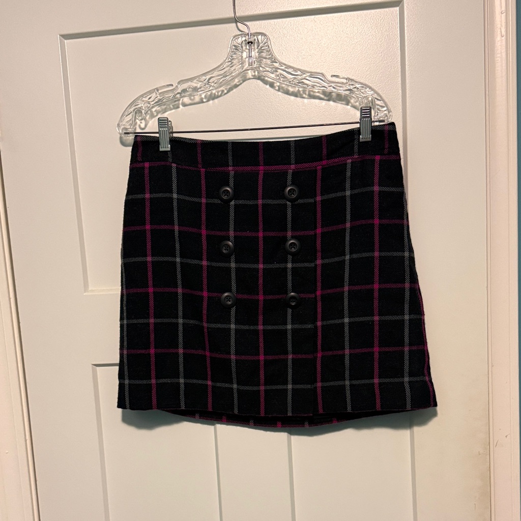 Loft Black And Pink Plaid Mini Skirt